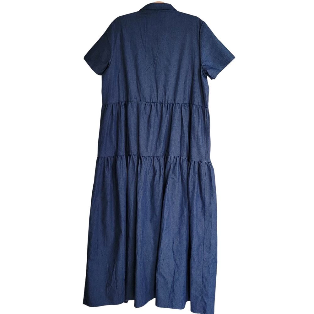 MISSLOOK Women's 3XL Chambray Button Front Tiered Short Sleeve Dress - Picture 4 of 5